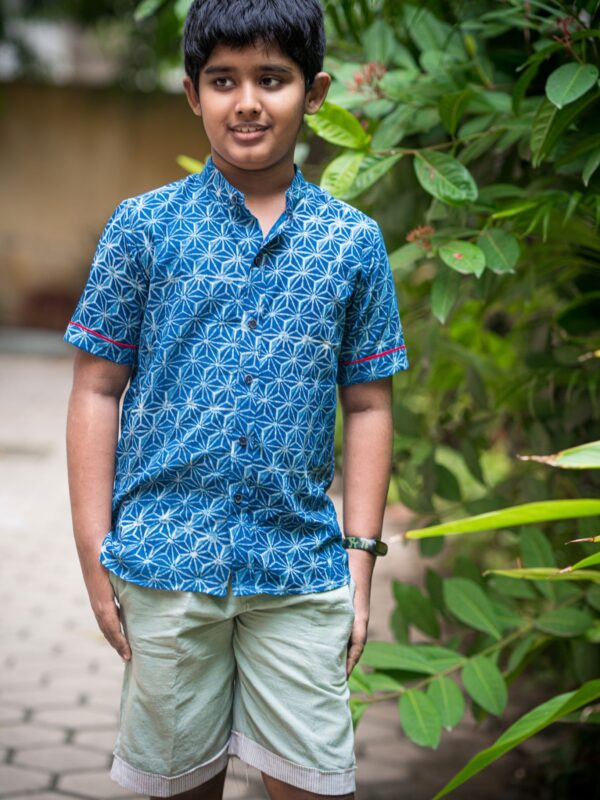 handblock printed shirt in blue