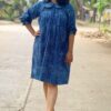 Knee length indigo block printed dress by Pali
