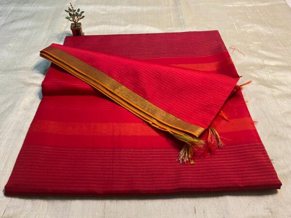 Handwoven bamboo silk saree in red