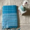 Light blue checked cotton saree