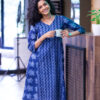 Girl standing in a indigo handblock printed kurta dress