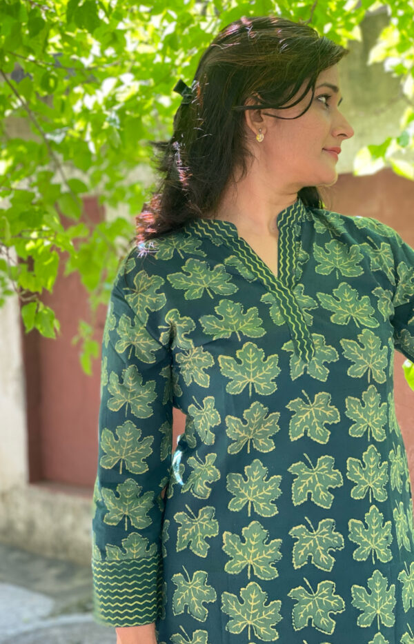 Bottle Green Kurta in Handblock prints