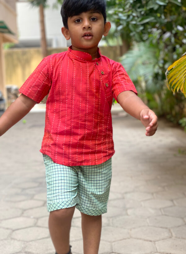 red handloom kurta for boys