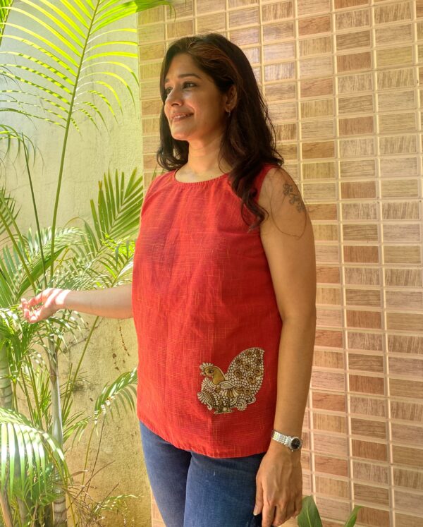 Handloom cotton Top with Kalamkari patchwork
