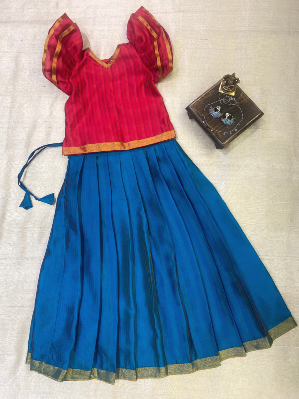 Red-Blue pavadai-sattai in bamboo silk