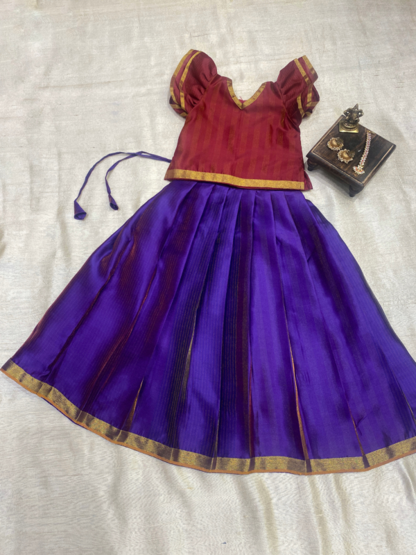 Maroon-Purple Pavadai-Sattai in bamboo silk