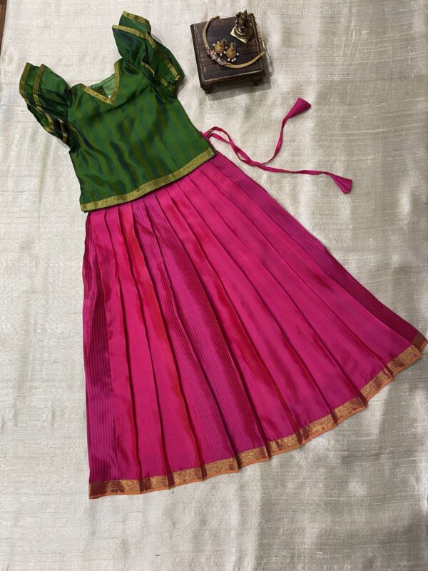 Green-Pink Pavadai-sattai in bamboo silk
