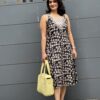 Handblock printed black dress for women