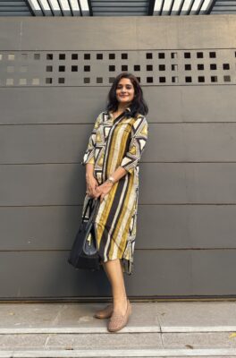 A fun combo of geometric prints in your shirt dress
