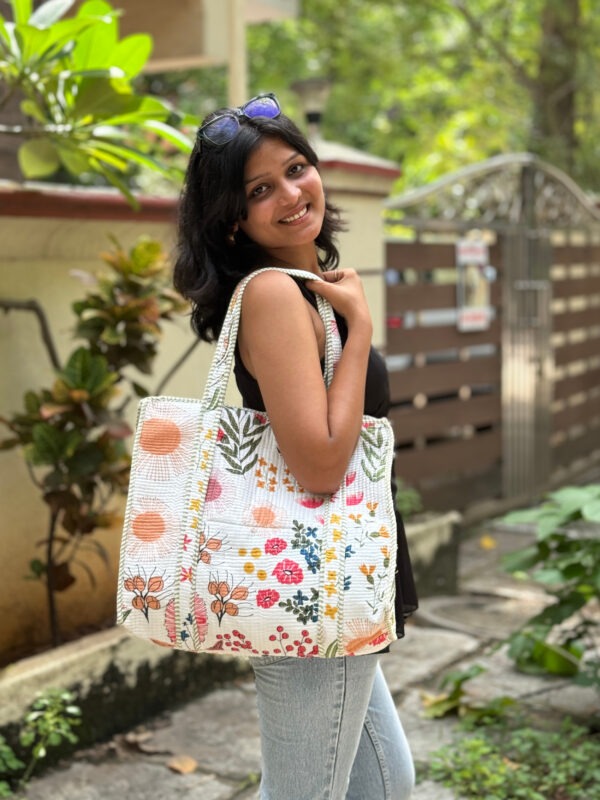 Quilted cotton tote bag