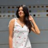 White mul cotton dress with tiny hearts and heartful quotes