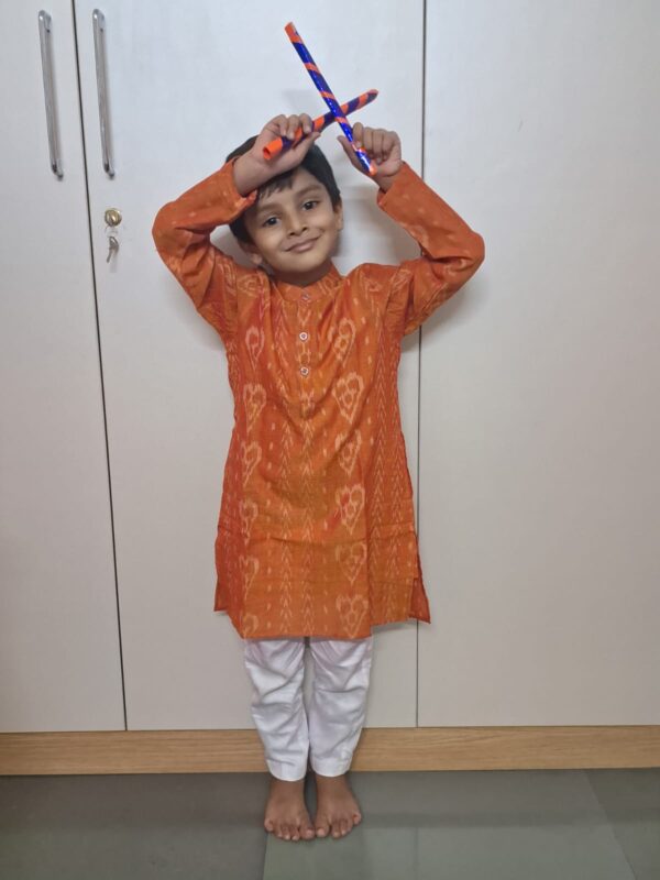 Orange ikkat kurta for boys