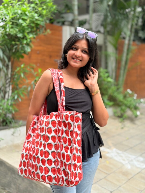 Tote quilted bag, handblock printed cotton bag
