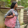 Pink quilted cotton tote bag