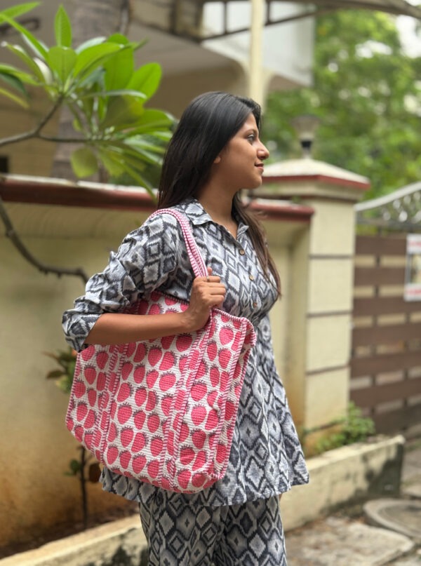 Pink quilted cotton tote bag
