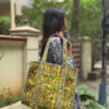 yellow quilted cotton tote bag