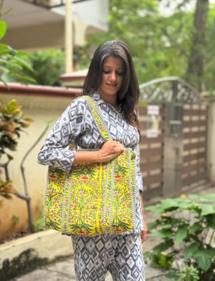 Yellow quilted cotton tote bag